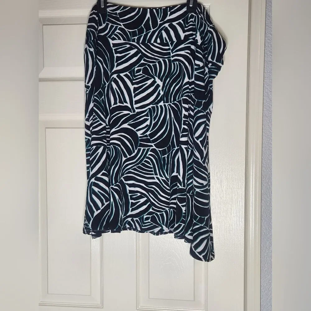 East 5th 2X Black White Blue Elastic Waist Women's Midi Skirt